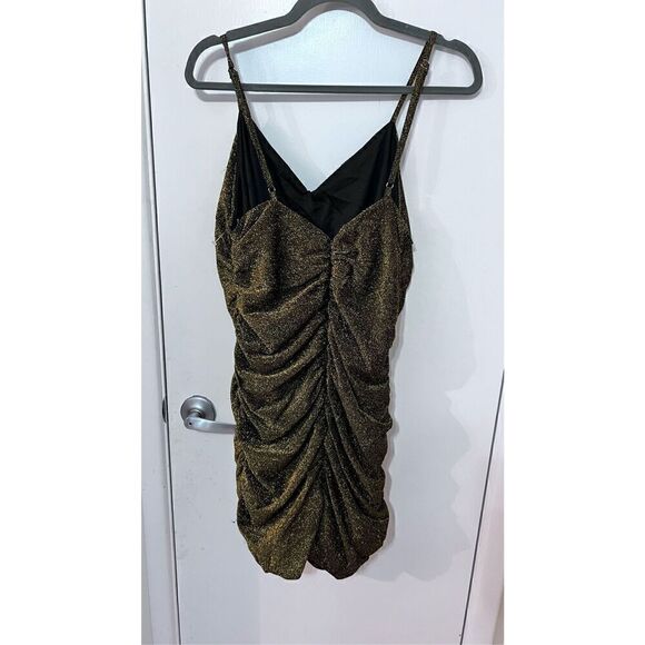LULUS SEXY GOLD SHIMMER RUCHED DRESS WOMENS SIZE 16 - Picture 5 of 10